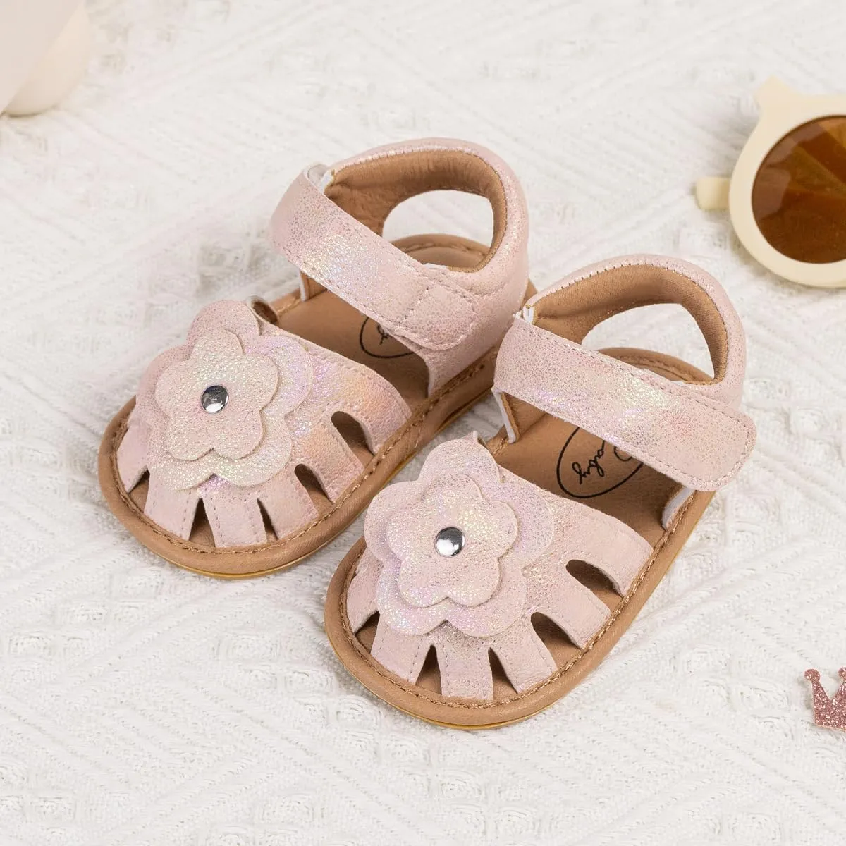 Meckior Baby Toddler Infant Girls PU Leather Soft Open Toe Summer Sandals Flower Princess Flat Shoes