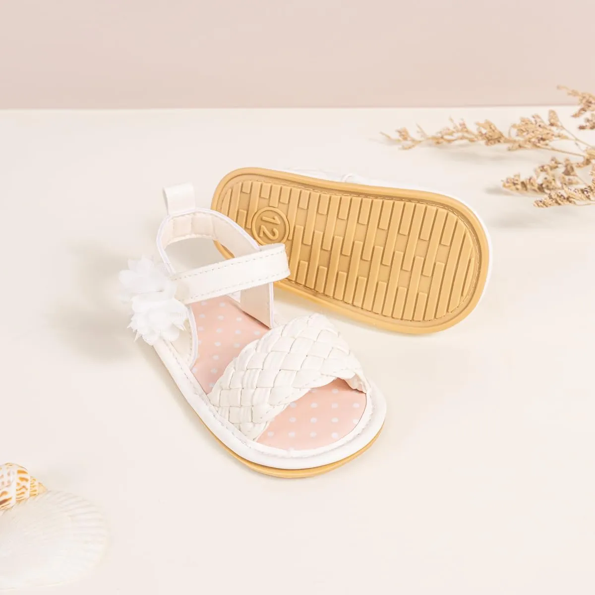 Meckior Baby Toddler Infant Girls PU Leather Soft Open Toe Summer Sandals Flower Princess Flat Shoes