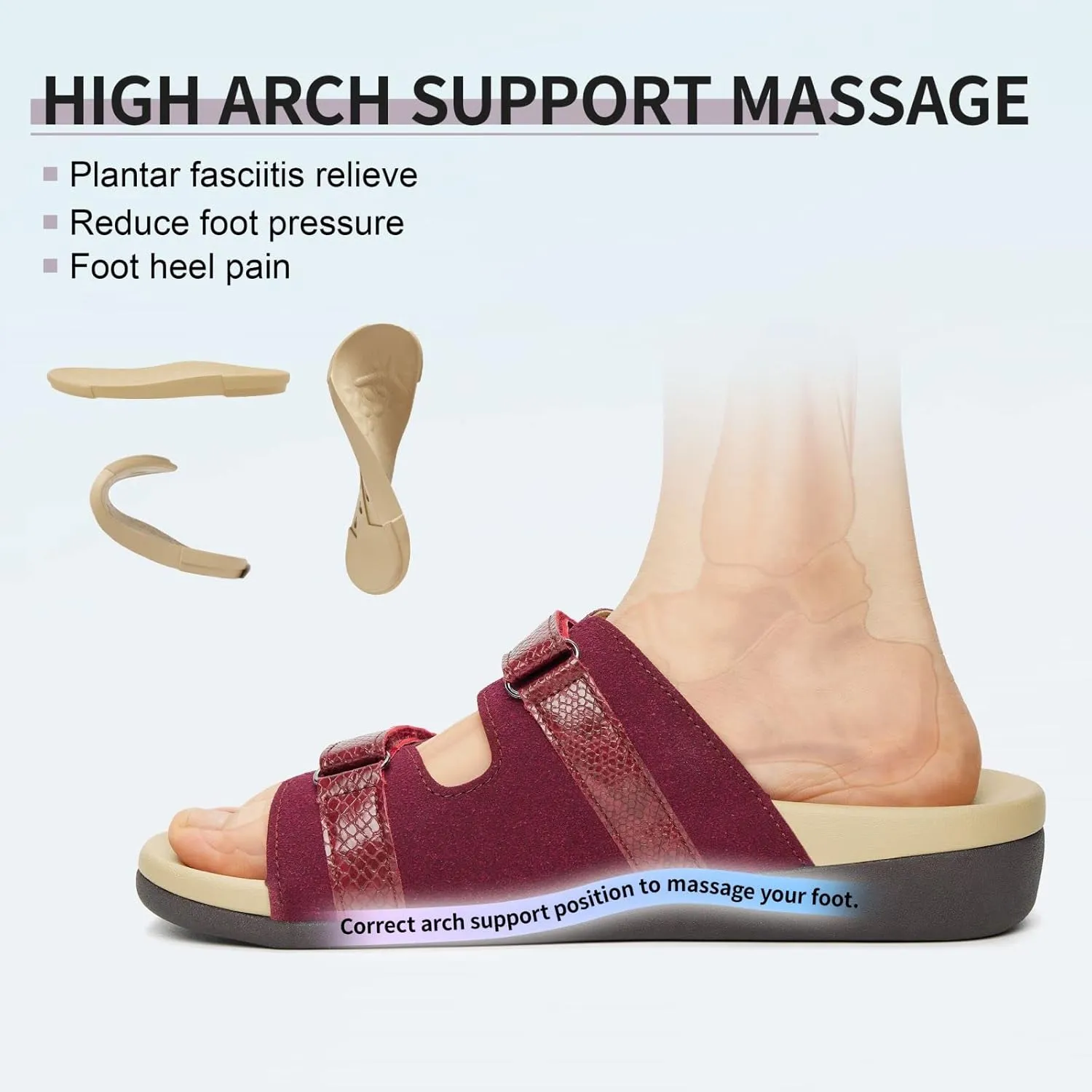 MEGNYA Women Comfortable Walking Sandals with Arch Support, Plantar Fasciitis Slides for Flat Feet Relieve, Orthopedic Sandals with Adjustable Straps