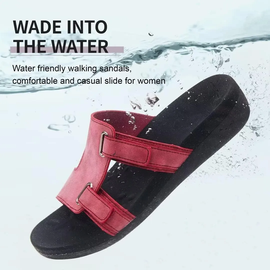 MEGNYA Women Comfortable Walking Sandals with Arch Support, Plantar Fasciitis Slides for Flat Feet Relieve, Orthopedic Sandals with Adjustable Straps