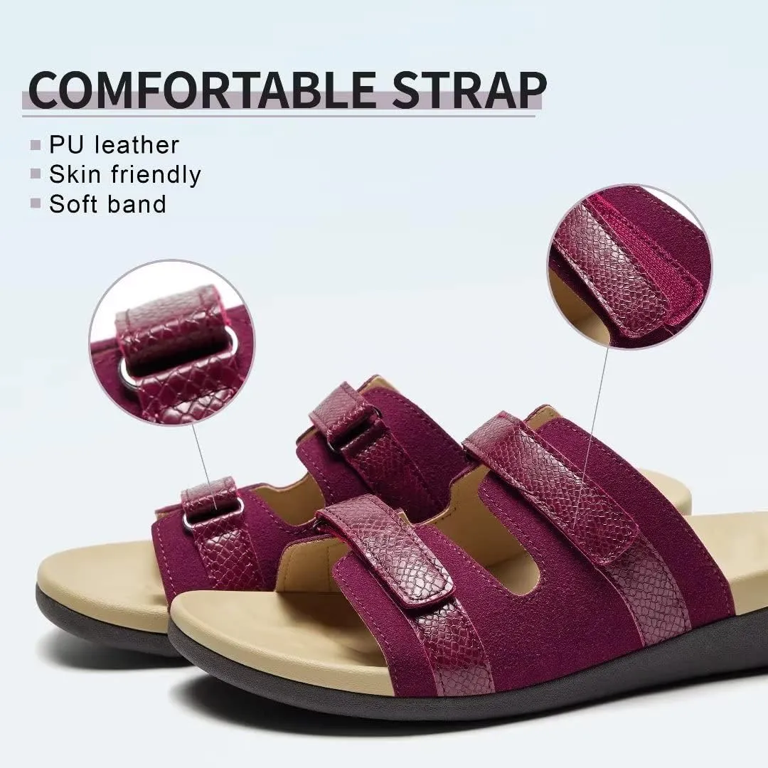 MEGNYA Women Comfortable Walking Sandals with Arch Support, Plantar Fasciitis Slides for Flat Feet Relieve, Orthopedic Sandals with Adjustable Straps