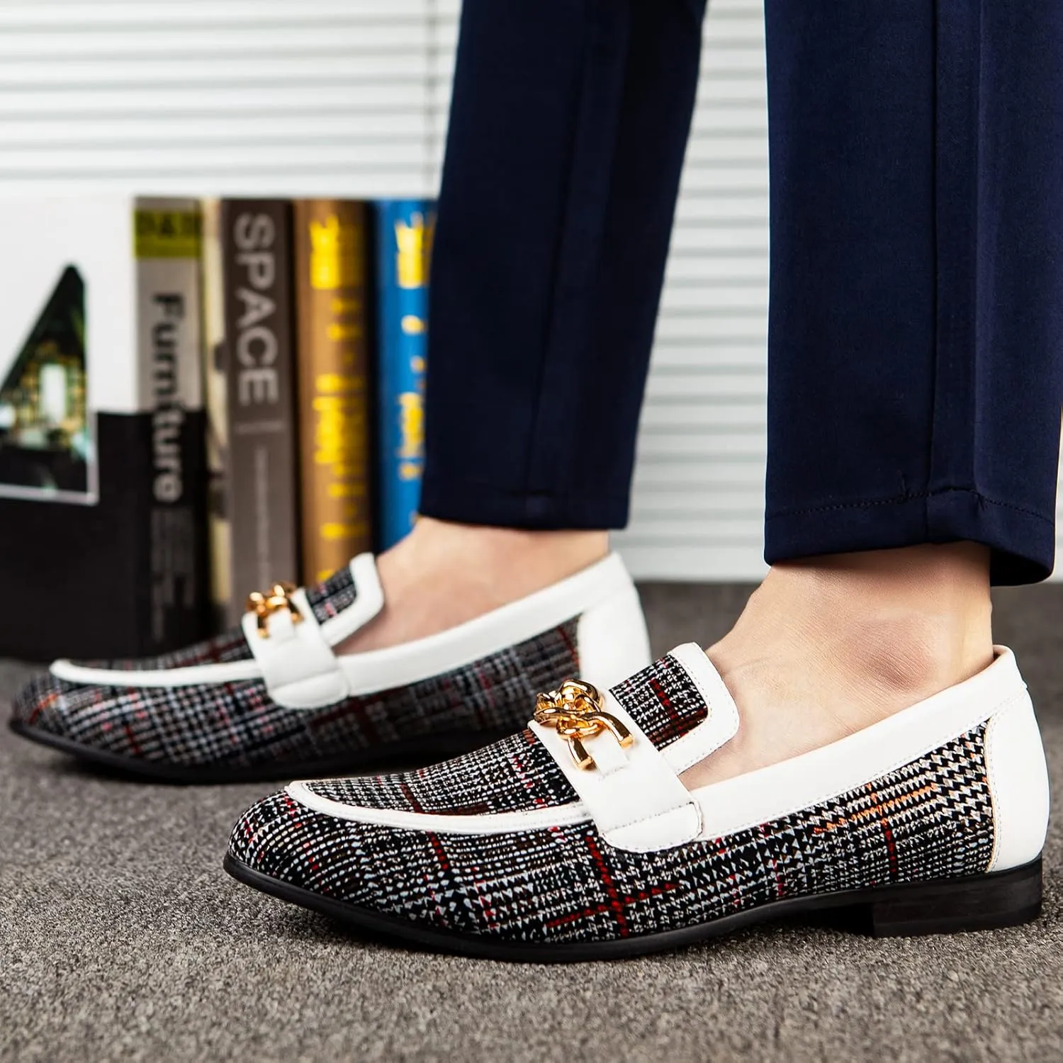 Meijiana Men Faux Leather Noble Loafer Shoes Slip-on Loafer Smoking Slipper Tassel Loafer