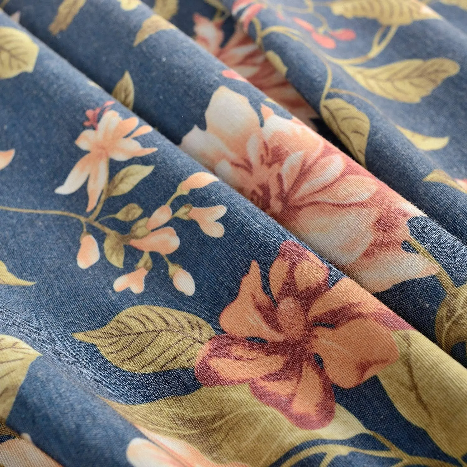 Melodieux Blooming Flower Print Vintage Style Room Darkening Grommet Curtain Drapes for Living Room Bedroom Dining Room, 52 by 84 Inch, Navy (2 Panels)