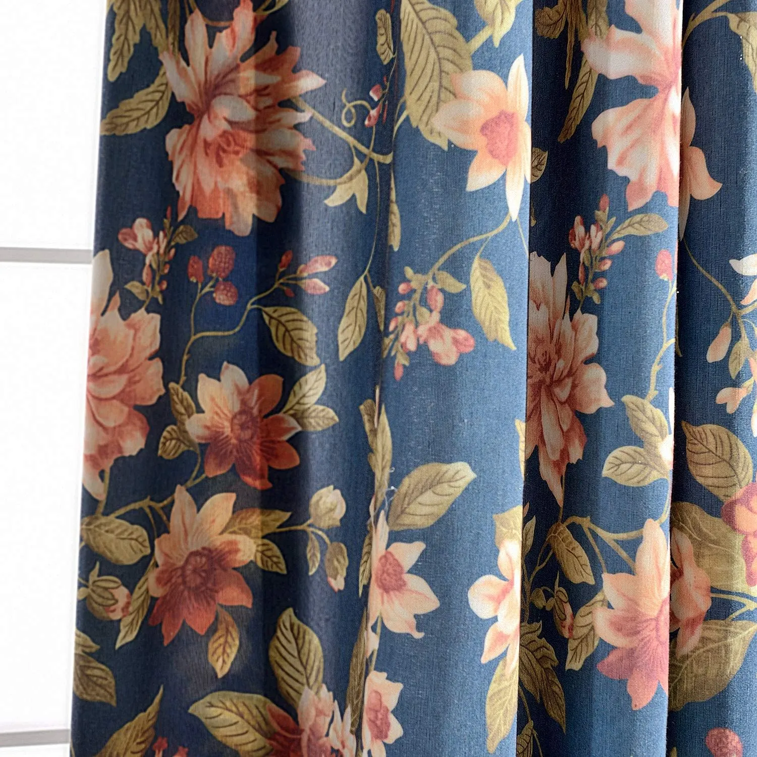 Melodieux Blooming Flower Print Vintage Style Room Darkening Grommet Curtain Drapes for Living Room Bedroom Dining Room, 52 by 84 Inch, Navy (2 Panels)