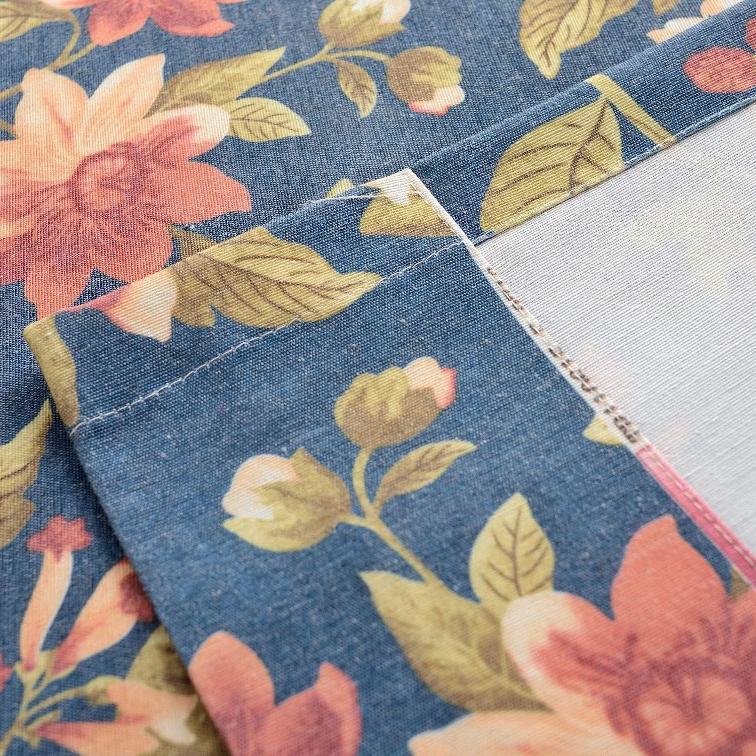 Melodieux Blooming Flower Print Vintage Style Room Darkening Grommet Curtain Drapes for Living Room Bedroom Dining Room, 52 by 84 Inch, Navy (2 Panels)
