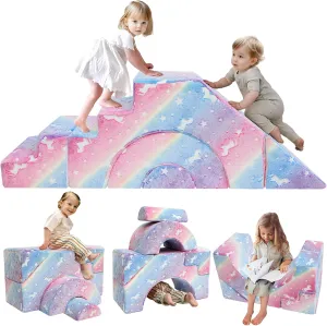 MeMoreCool Foam Climbing Toddler Couch, Modular Kids Sofa with Slide & Stair, Convertible Baby Couch for Playroom, Sectional Furniture for Crawling, Climbing, and Kids’ Play