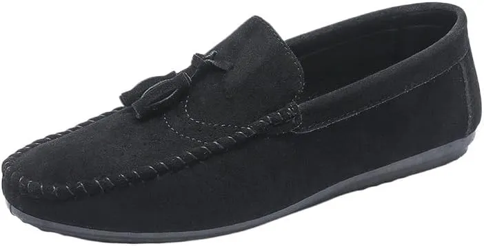 Men Loafers Suede Vamp Wedding Vintage Round Toe Party Heel Non Slip Anti-Slip Low Top Rubber Sole Shoe Slip-on