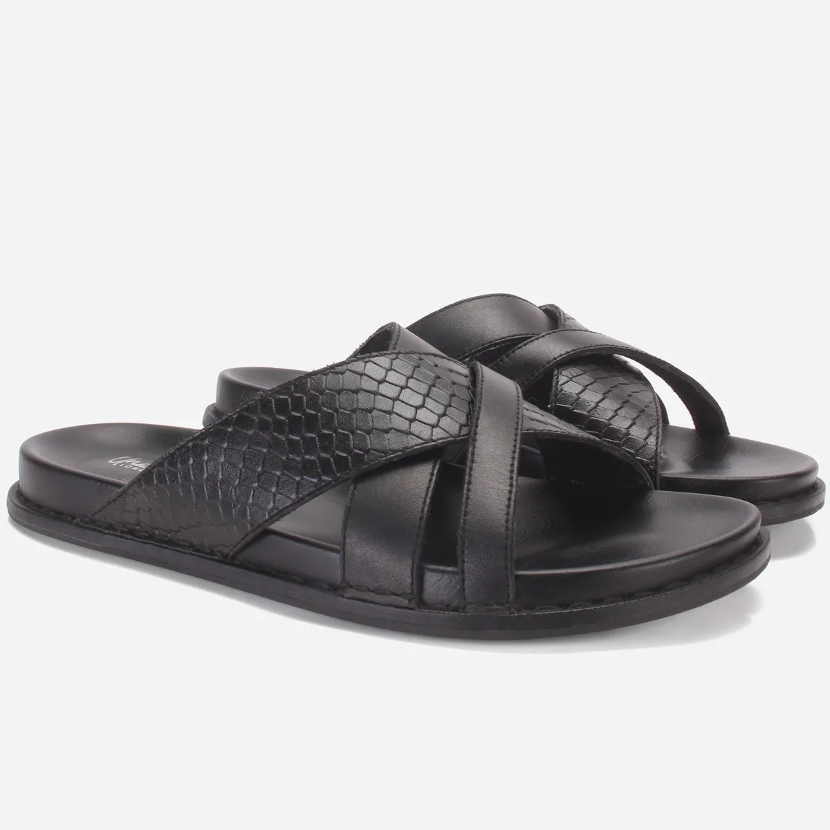 Men "TRIFOGE" Leather Open Toe Summer Flat Slippers