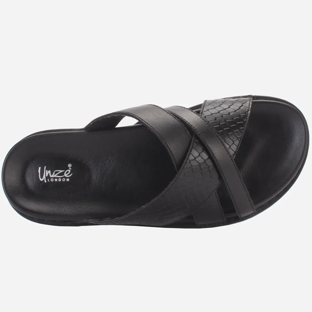 Men "TRIFOGE" Leather Open Toe Summer Flat Slippers