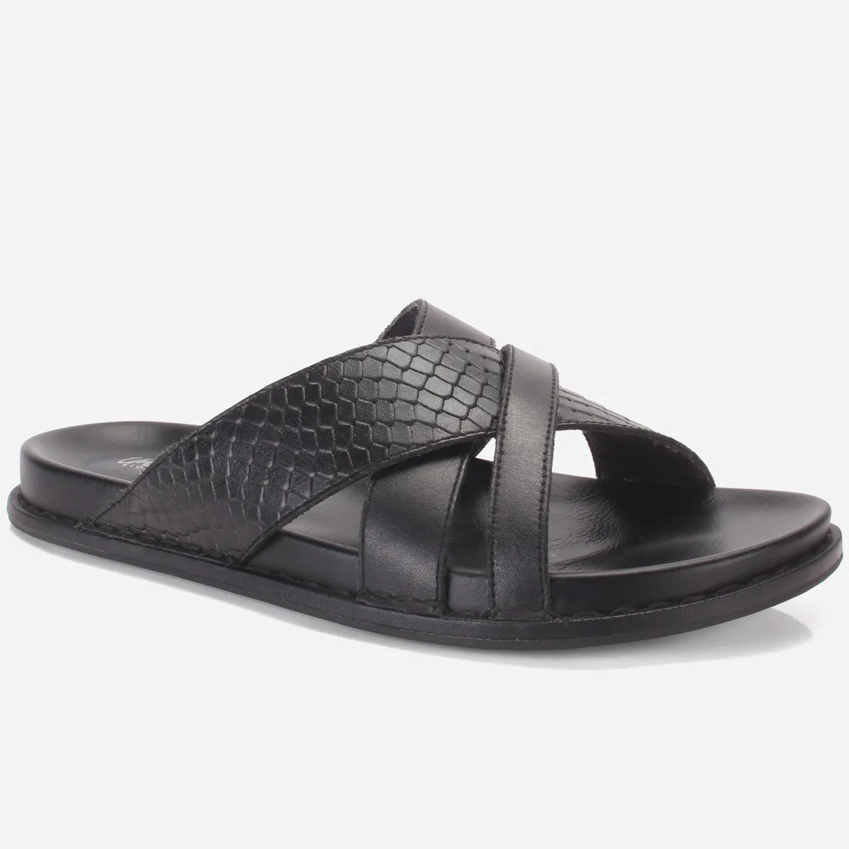 Men "TRIFOGE" Leather Open Toe Summer Flat Slippers