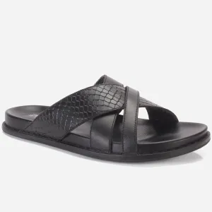 Men "TRIFOGE" Leather Open Toe Summer Flat Slippers