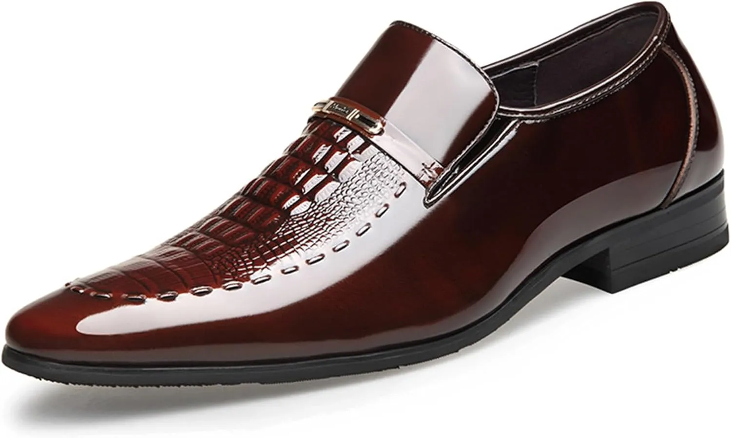 Men Wedding Tuxedo Shoes Crocodile Printed Formal Oxfords Shoes Pointed Toe Slip-on Patent Leather Dress Shoes