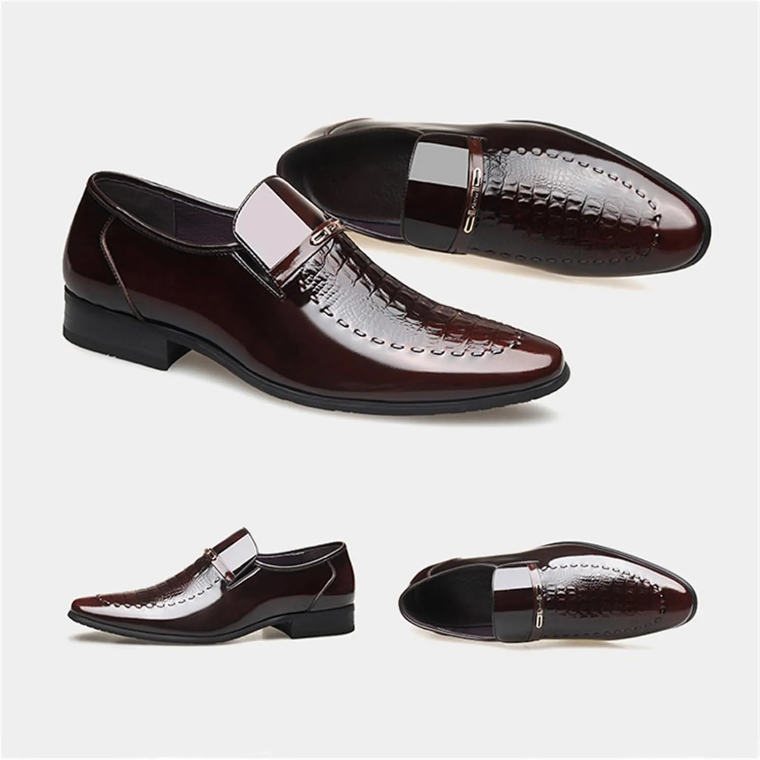 Men Wedding Tuxedo Shoes Crocodile Printed Formal Oxfords Shoes Pointed Toe Slip-on Patent Leather Dress Shoes