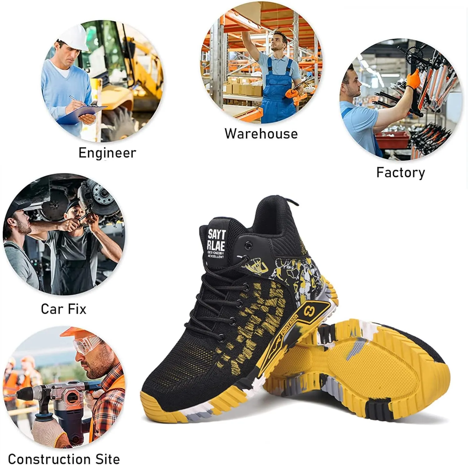 Men Women Indestructible Work Shoes，Lightweight Safety Shoes Slip Resistant Work Sneaker Breathable Puncture Proof Shoes，