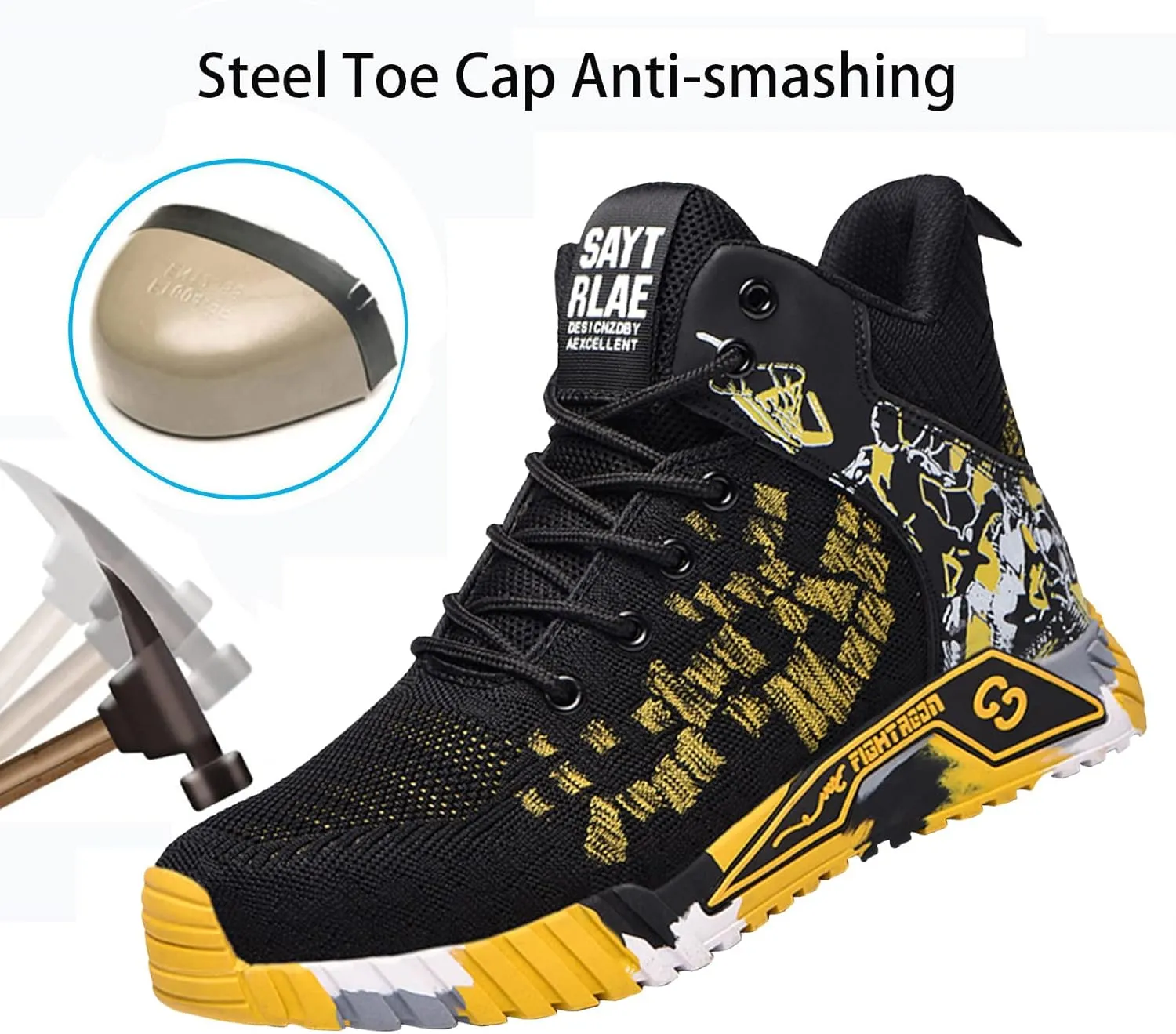 Men Women Indestructible Work Shoes，Lightweight Safety Shoes Slip Resistant Work Sneaker Breathable Puncture Proof Shoes，