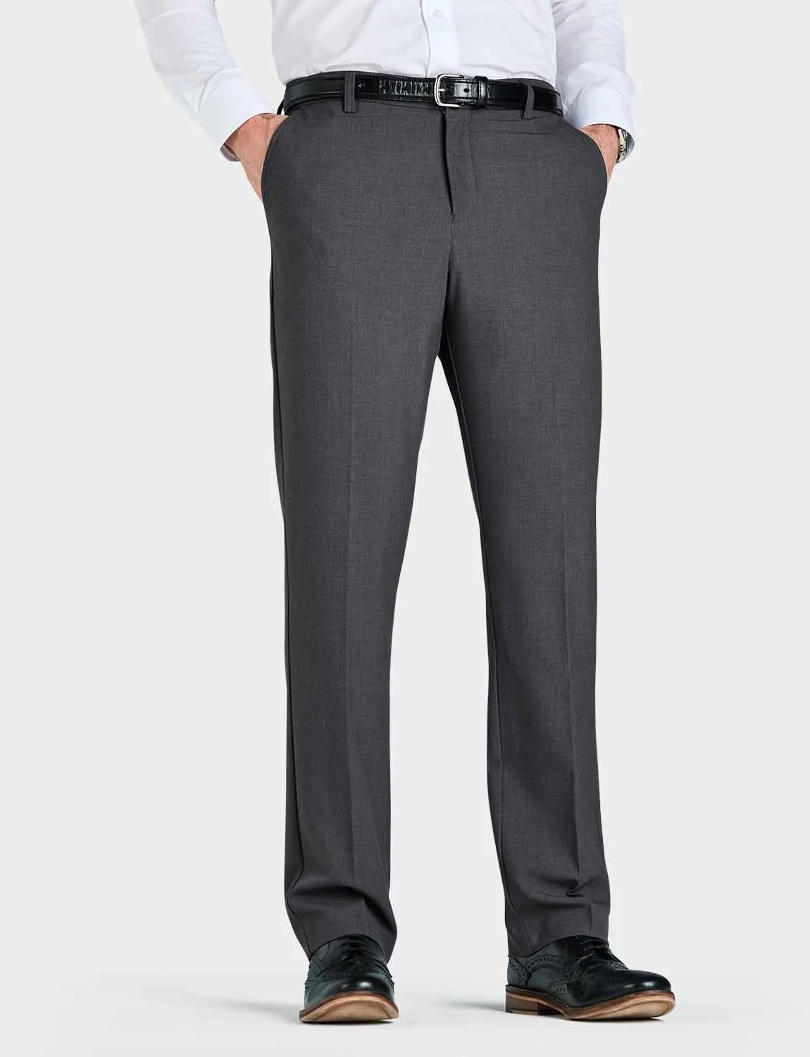 Men's 4 Way Stretch Trousers Classic Flat Front, Moisture Wicking & Soft Touch