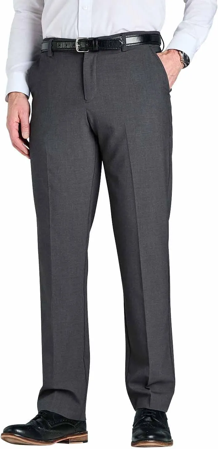 Men's 4 Way Stretch Trousers Classic Flat Front, Moisture Wicking & Soft Touch