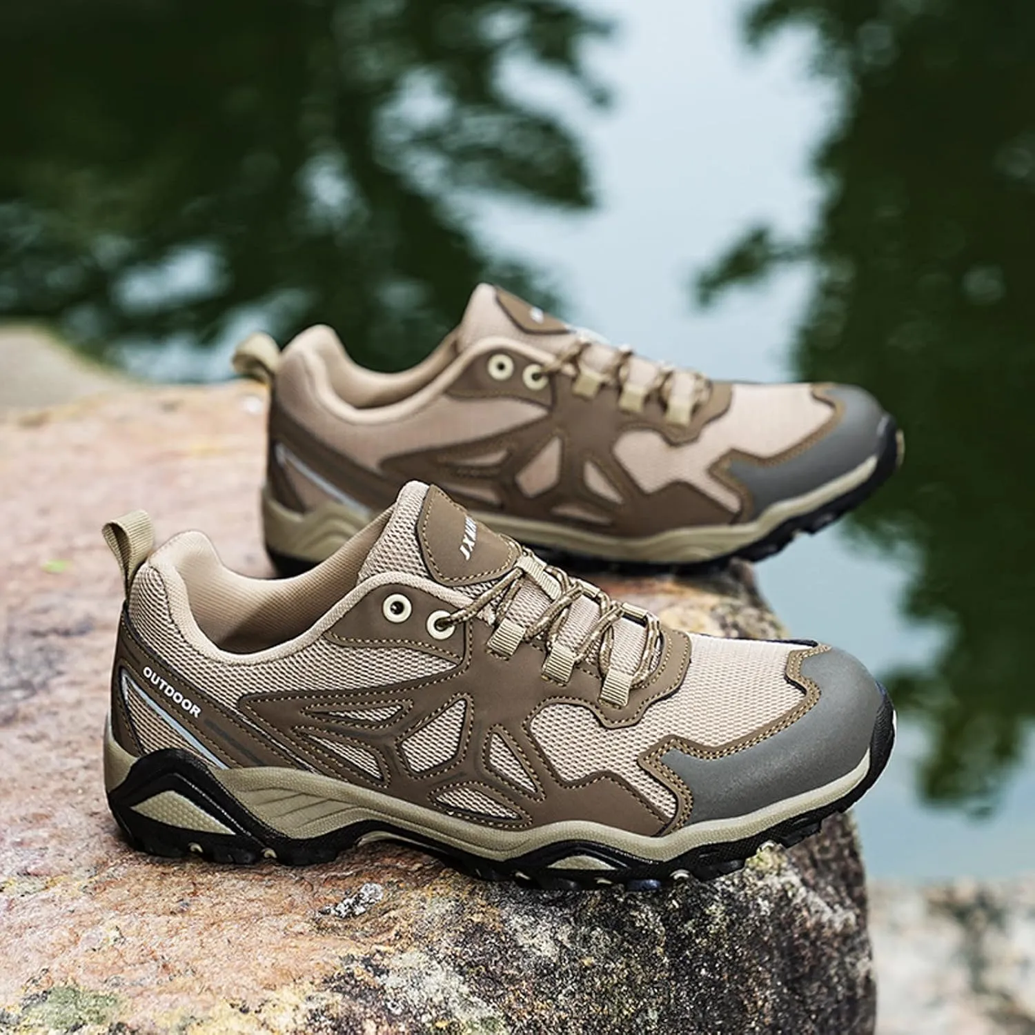 Men's All-Terrain Waterproof Hiking Shoes Lightweight Breathable Slip On Trekking Climbing Shoes Non Slip Outdoor Sneakers All Day Walking Work Comfortable Sole Sneaker for Men