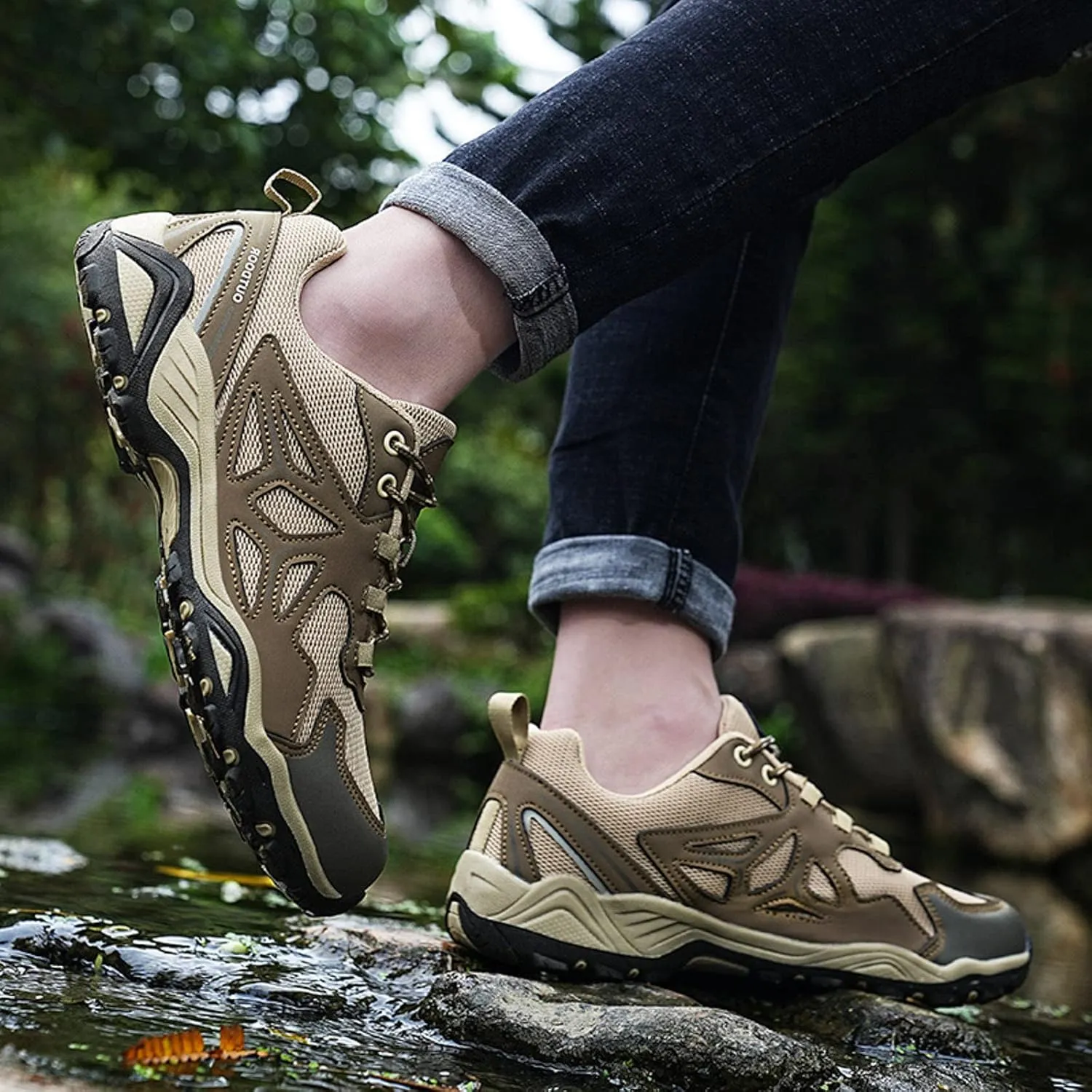 Men's All-Terrain Waterproof Hiking Shoes Lightweight Breathable Slip On Trekking Climbing Shoes Non Slip Outdoor Sneakers All Day Walking Work Comfortable Sole Sneaker for Men