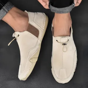 Men's Beige Suede Slip-On Loafers - Casual & Breathable