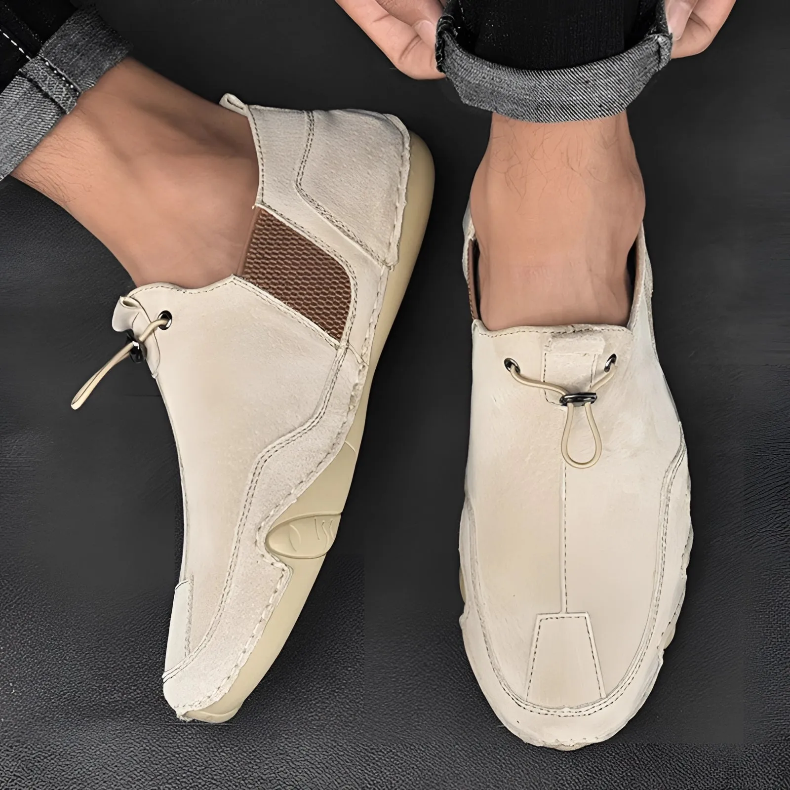 Men's Beige Suede Slip-On Loafers - Casual & Breathable