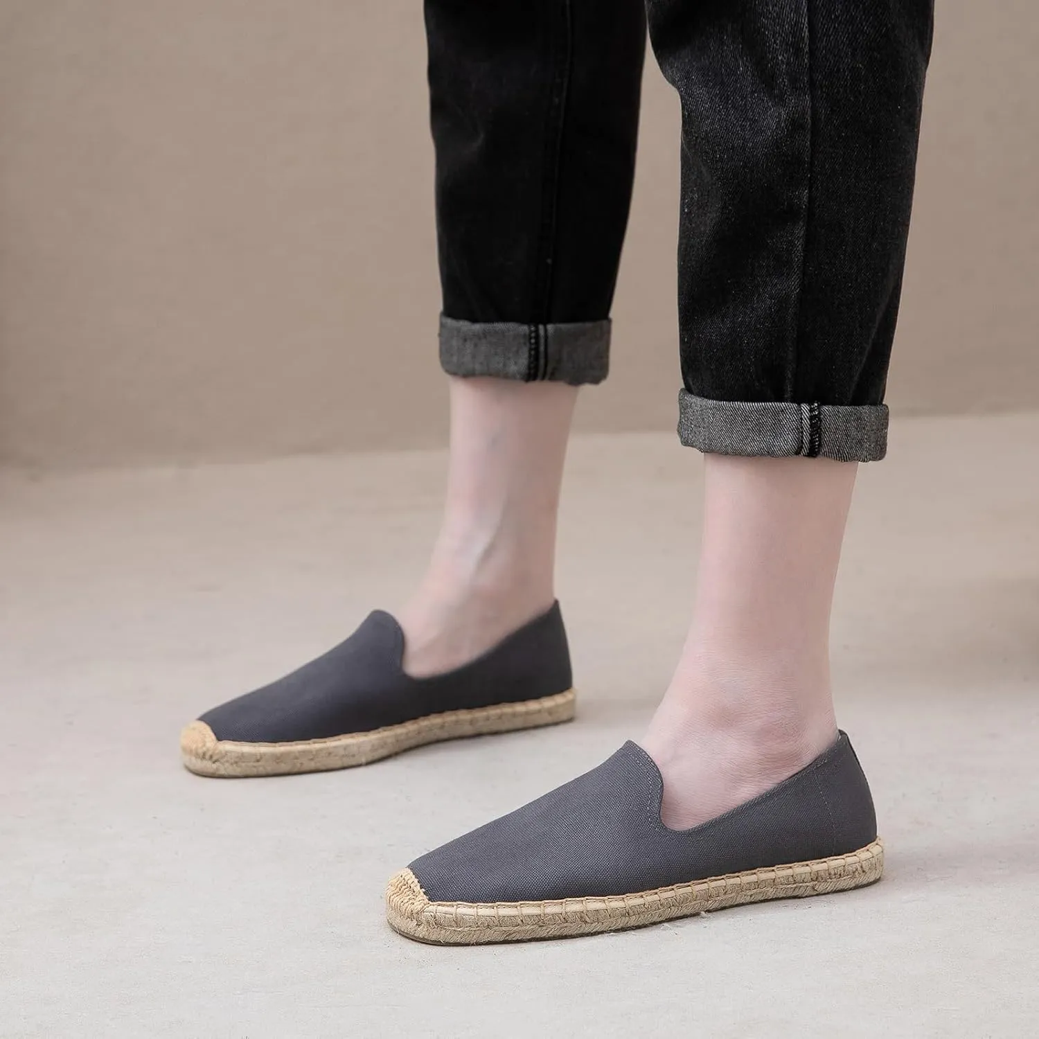 Men's Casual and Comfortable Linen Vegan Canvas Shoes, Men's Flat Shoes, Anti Slip Soles Suitable for Any Occasion in Summer, Spring, and Autumn