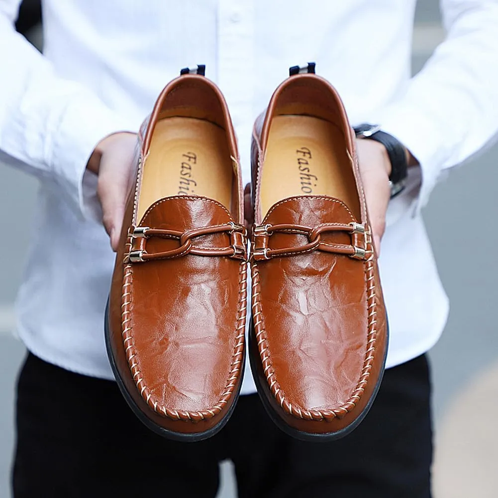 Men's Casual Genuine Leather Slip On Soft Driving Walking Shoes Penny Loafer Flats Shoes