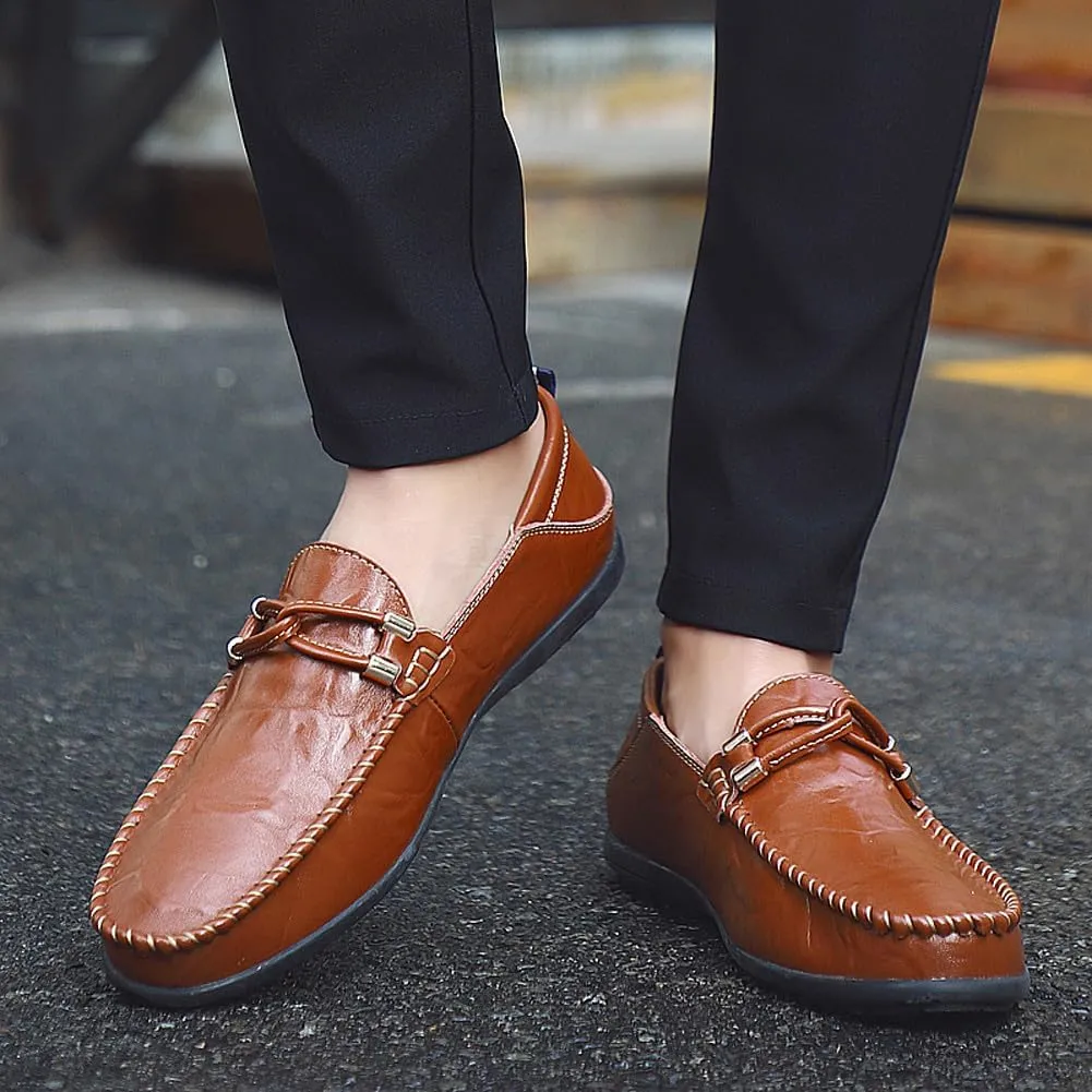 Men's Casual Genuine Leather Slip On Soft Driving Walking Shoes Penny Loafer Flats Shoes