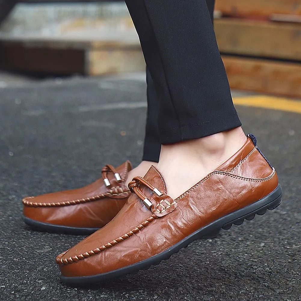 Men's Casual Genuine Leather Slip On Soft Driving Walking Shoes Penny Loafer Flats Shoes