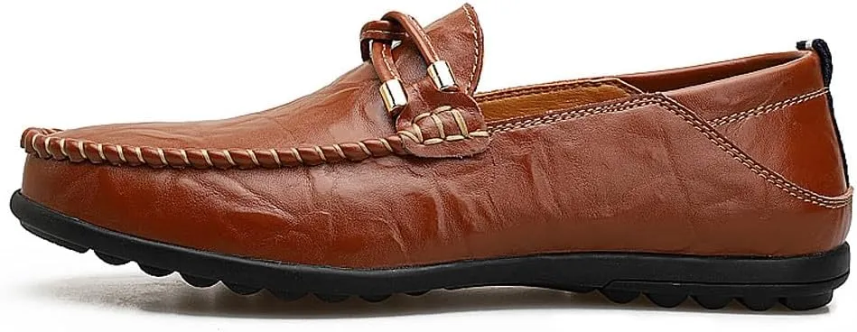 Men's Casual Genuine Leather Slip On Soft Driving Walking Shoes Penny Loafer Flats Shoes