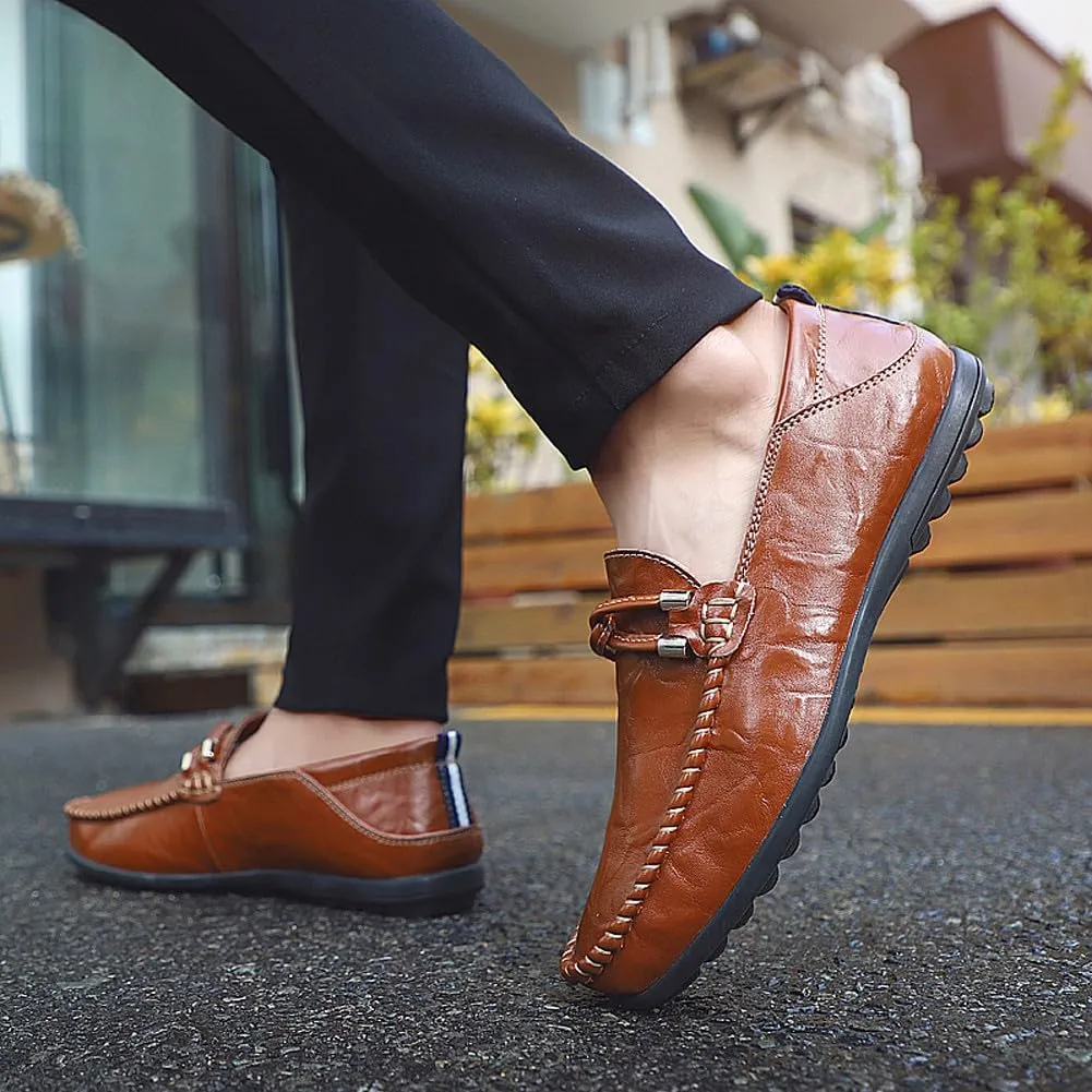 Men's Casual Genuine Leather Slip On Soft Driving Walking Shoes Penny Loafer Flats Shoes