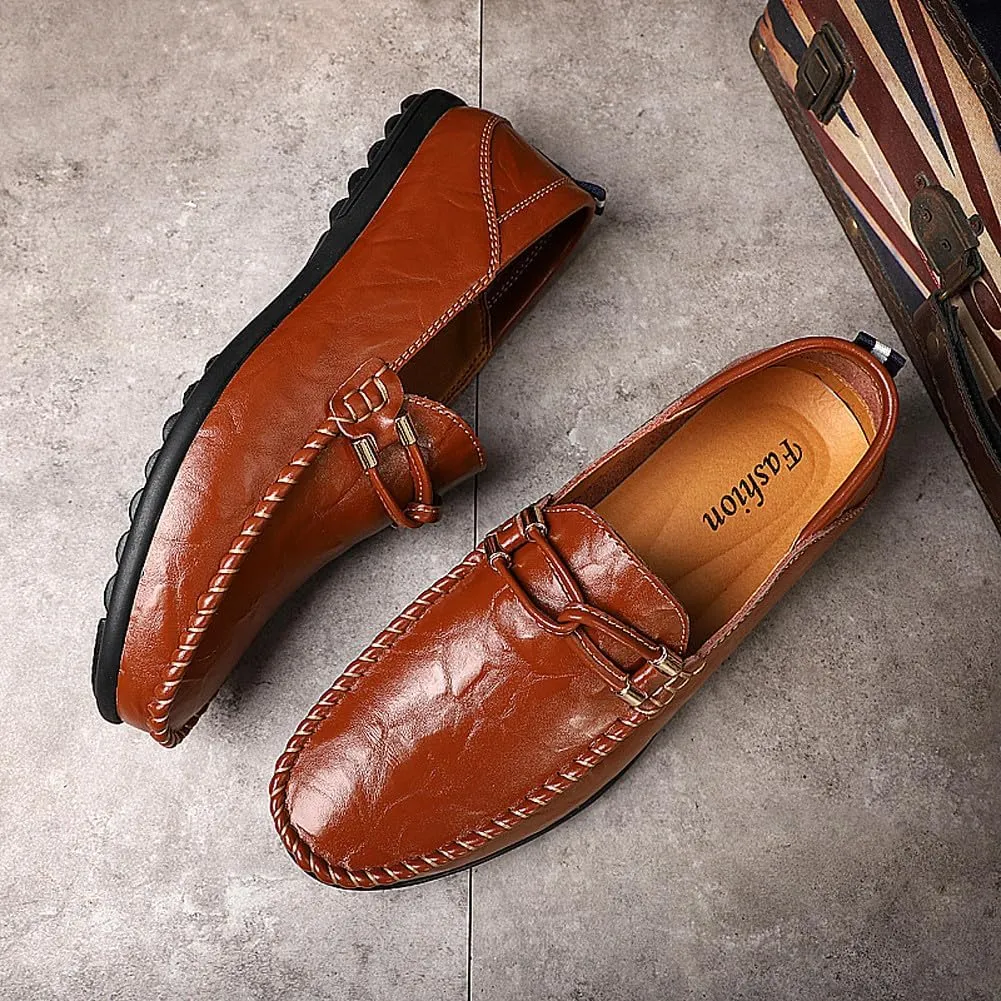Men's Casual Genuine Leather Slip On Soft Driving Walking Shoes Penny Loafer Flats Shoes