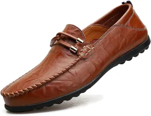 Men's Casual Genuine Leather Slip On Soft Driving Walking Shoes Penny Loafer Flats Shoes