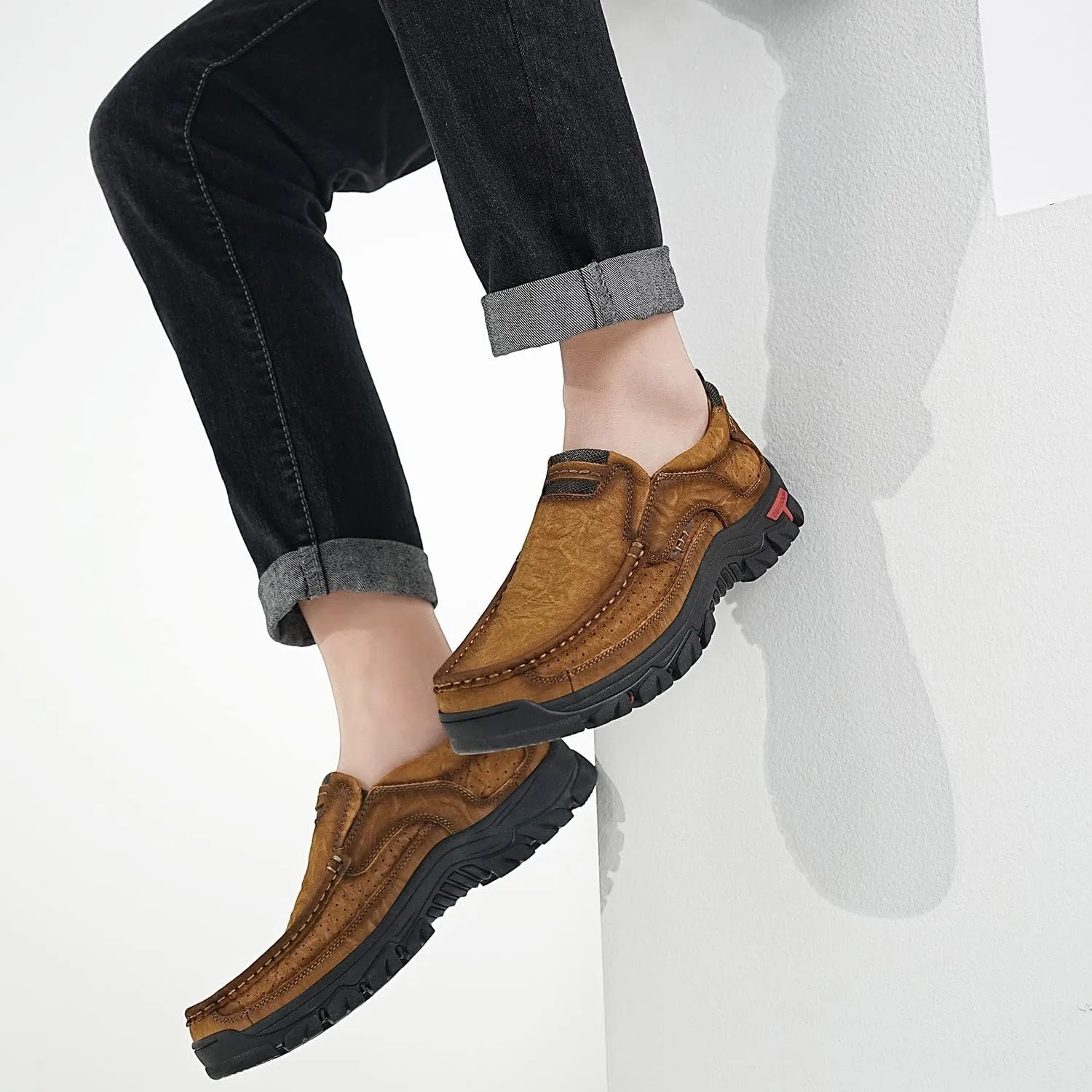 Mens Casual Shoes Slip On Leather Loafers Non Slip Walking Breathable Handmade Sneaker for Dress Driving Business Working Office