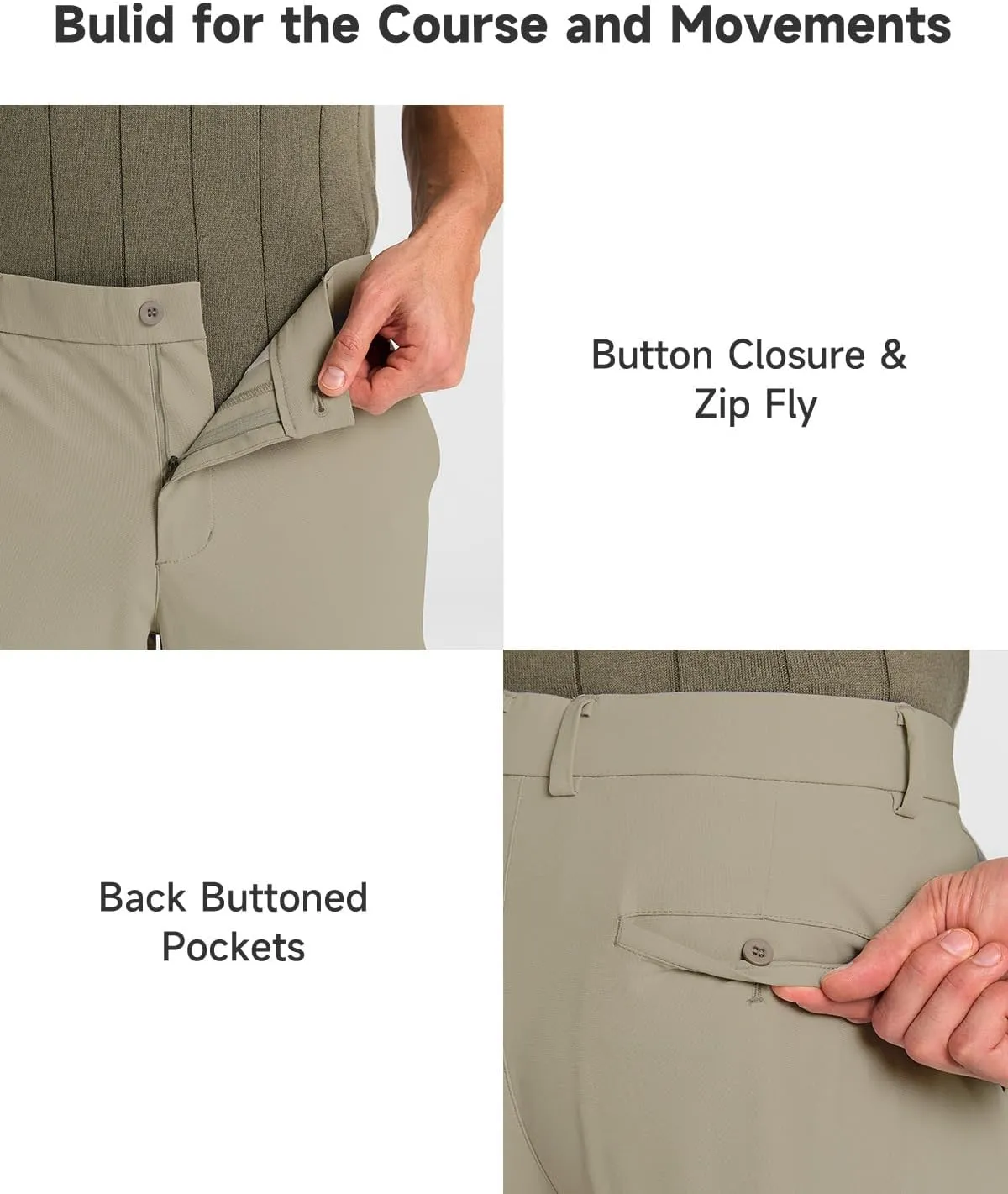 Mens Classic Fit Golf Pants Stretch Work Dress Pants 30''/32''/34'' Lightweight Casual Pants with Pockets
