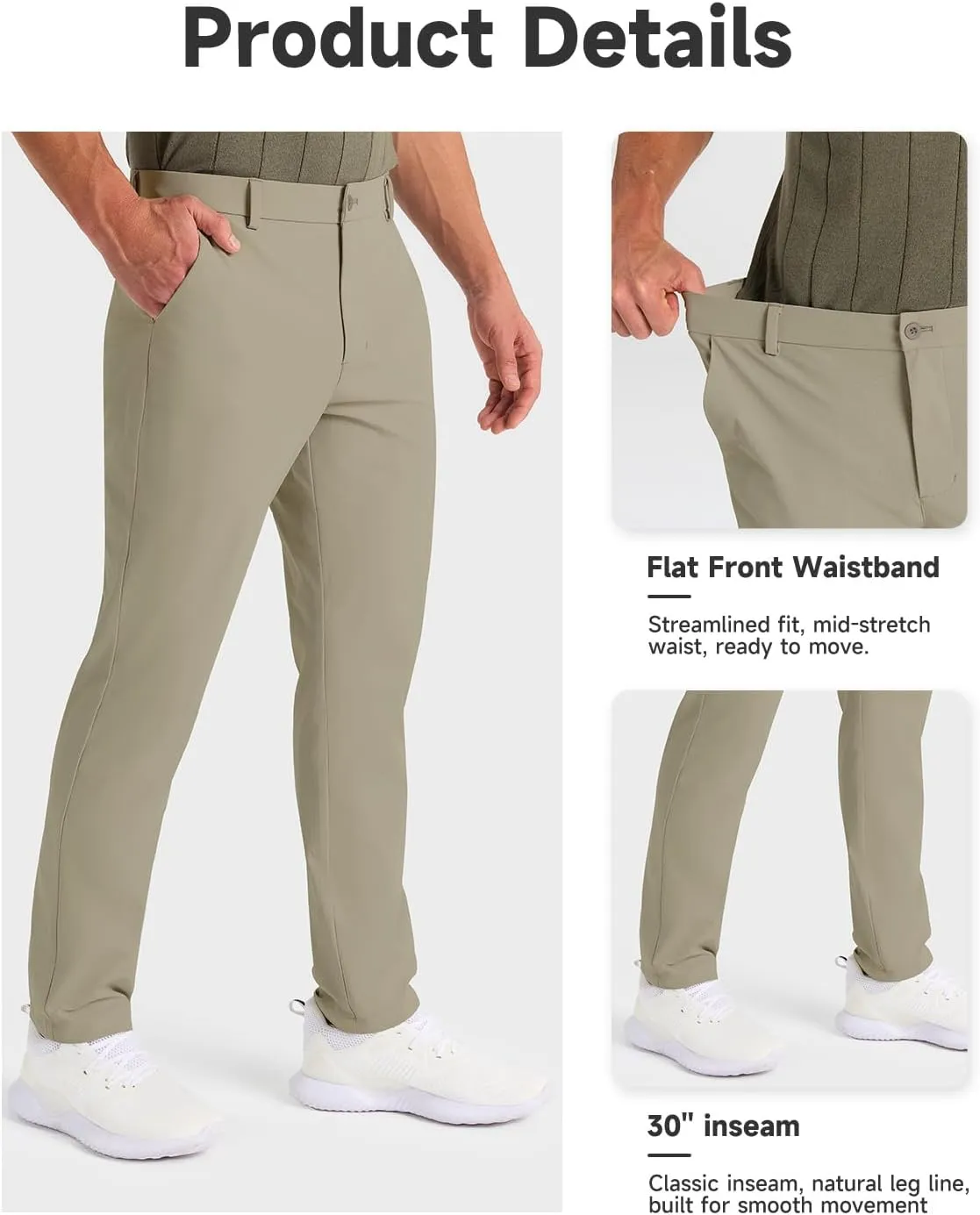 Mens Classic Fit Golf Pants Stretch Work Dress Pants 30''/32''/34'' Lightweight Casual Pants with Pockets