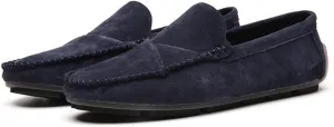 Men's Classic Moccasin Soft Comfort Suede Loafers British Minimalist Flat Driving Slip On Shoes Blue 8.5 Men US 10.04''Heel to Toe