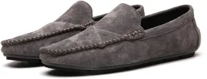 Men's Classic Moccasin Soft Comfort Suede Loafers British Minimalist Flat Driving Slip On Shoes Gray 8.5 Men US 10.04''Heel to Toe