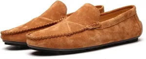 Men's Classic Moccasin Soft Comfort Suede Loafers British Minimalist Flat Driving Slip On Shoes Yellow 6.5 Men US 9.45''Heel to Toe