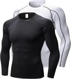 Men's Compression Shirts Long Sleeve Workout Baselayer Quick Dry Athletic T Shirts Sport Running Tops 1/2 Pack