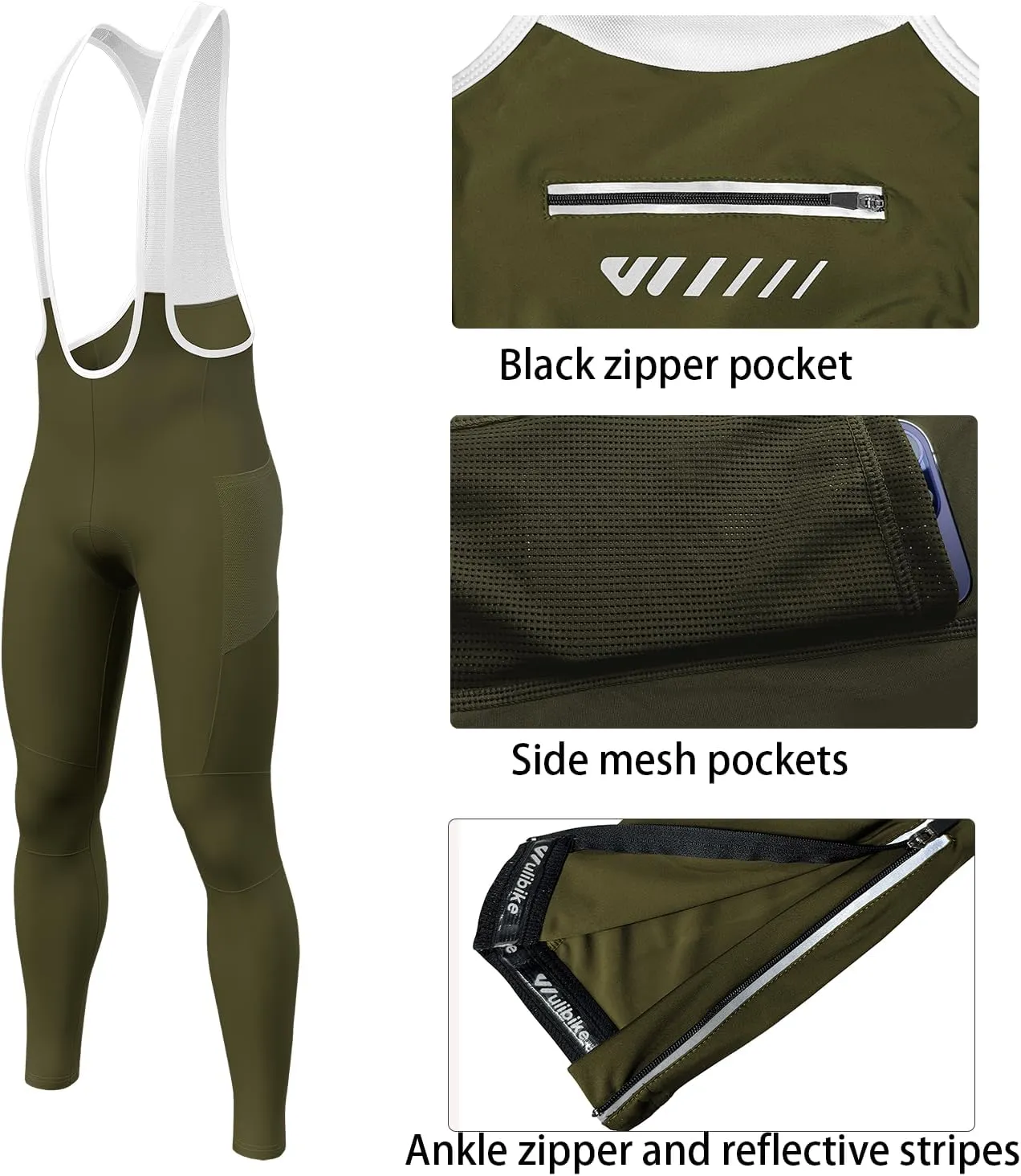 Men's Cycling Bib Pants Padded Bike Cycling Bibs Pants Men Tights with Shoulder Straps 4D Padding Breathable Quick-Dry