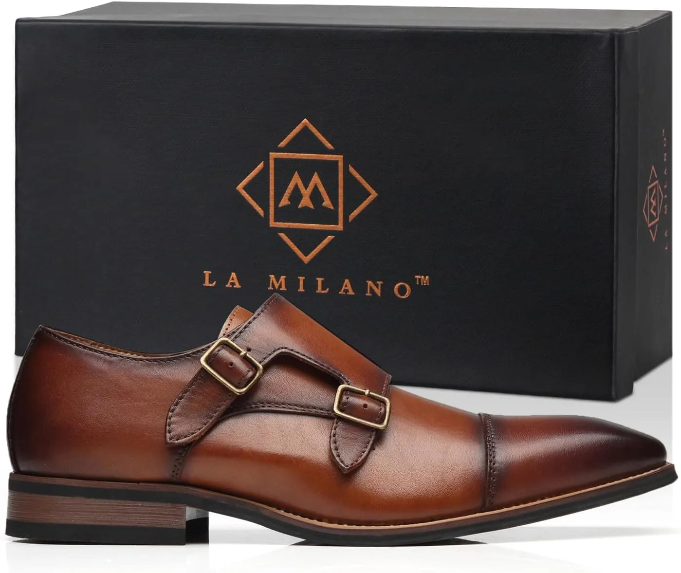 Mens Double Monk Strap Slip on Loafer Cap Toe Leather Oxford Formal Business Casual Comfortable Dress Shoes for Men