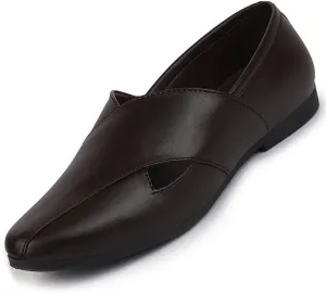 Men's Ethnic Criss Cross Slip On Juttis and Mojaris for Wedding|Party|Occasions|Fashion|Stylish|Outdoor|Indoor|Lightweight|Shoes with Anti Skid Sole (6-12 UK), Brown, 10 UK