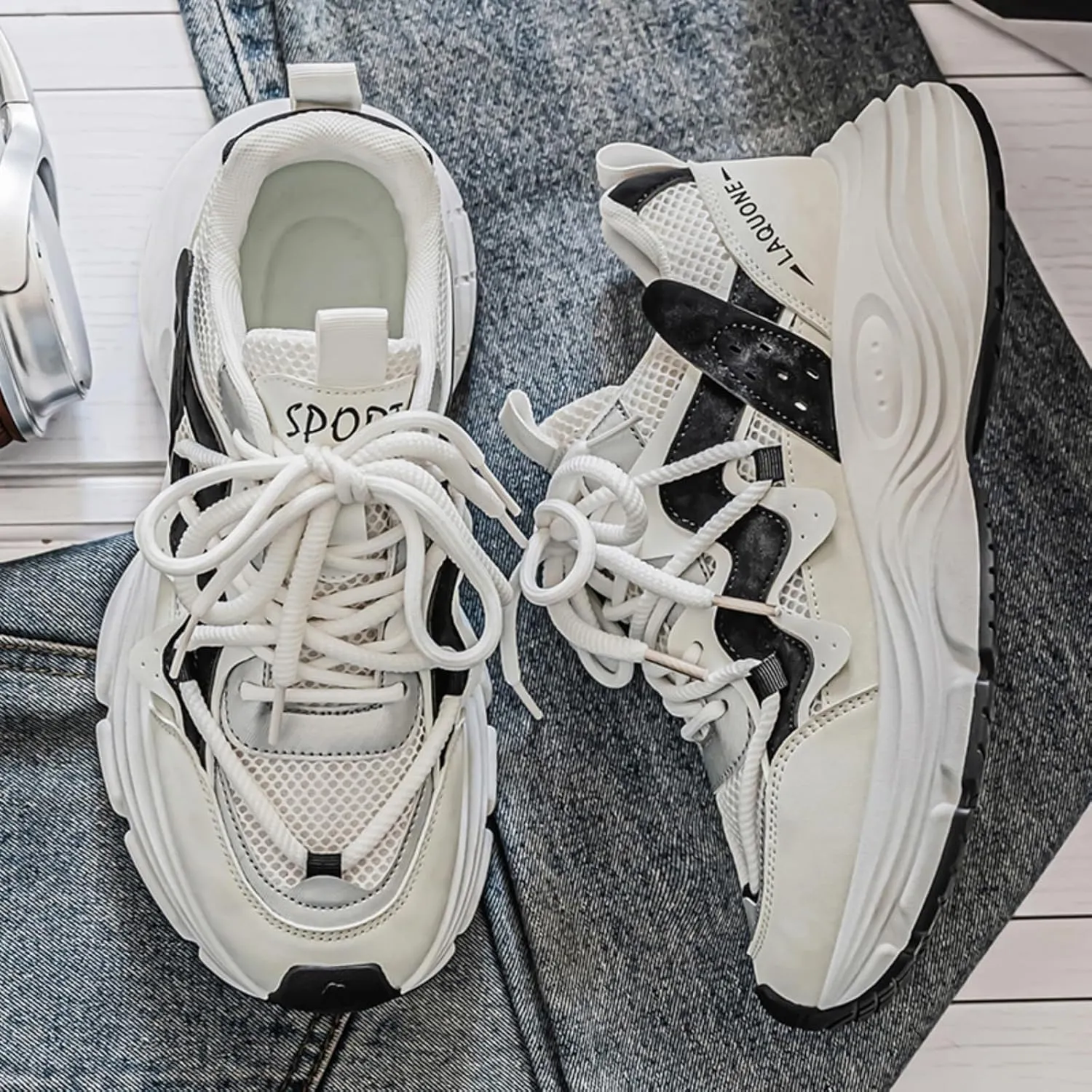 Men's Fashion Lace-Up Chunky Sneakers Lightweight Non Slip Platform Walking Running Driving Casual Sport Shoes