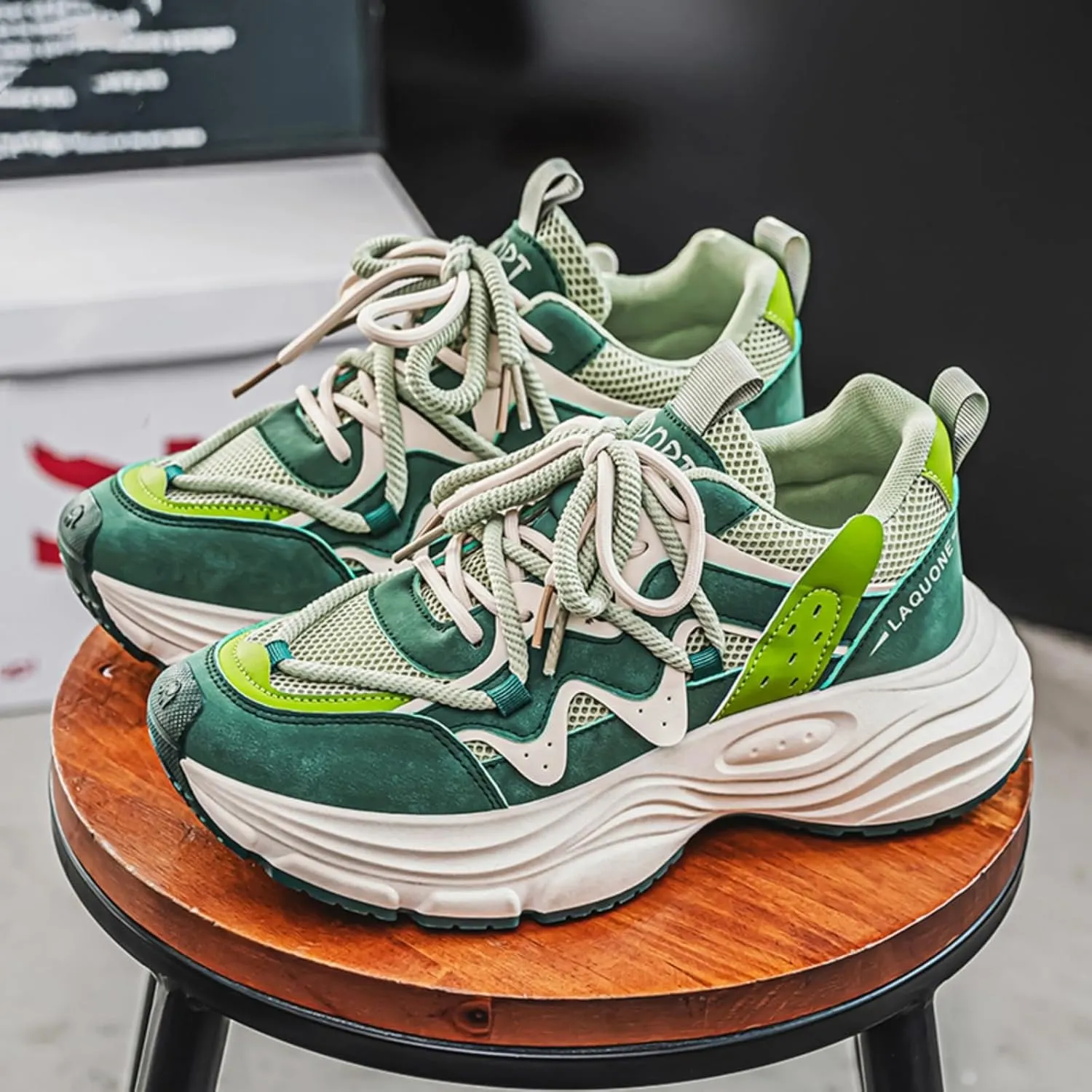 Men's Fashion Lace-Up Chunky Sneakers Lightweight Non Slip Platform Walking Running Driving Casual Sport Shoes