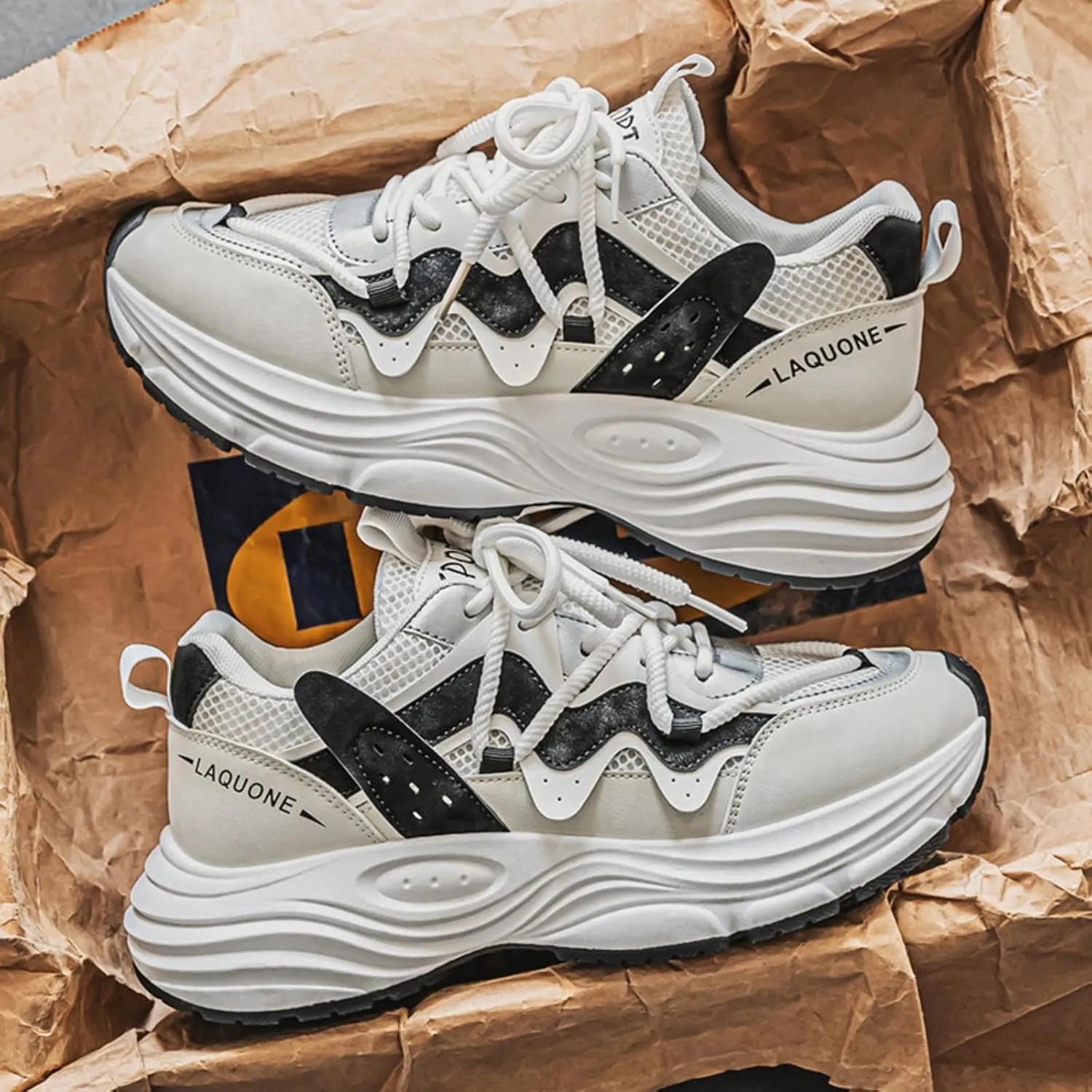 Men's Fashion Lace-Up Chunky Sneakers Lightweight Non Slip Platform Walking Running Driving Casual Sport Shoes