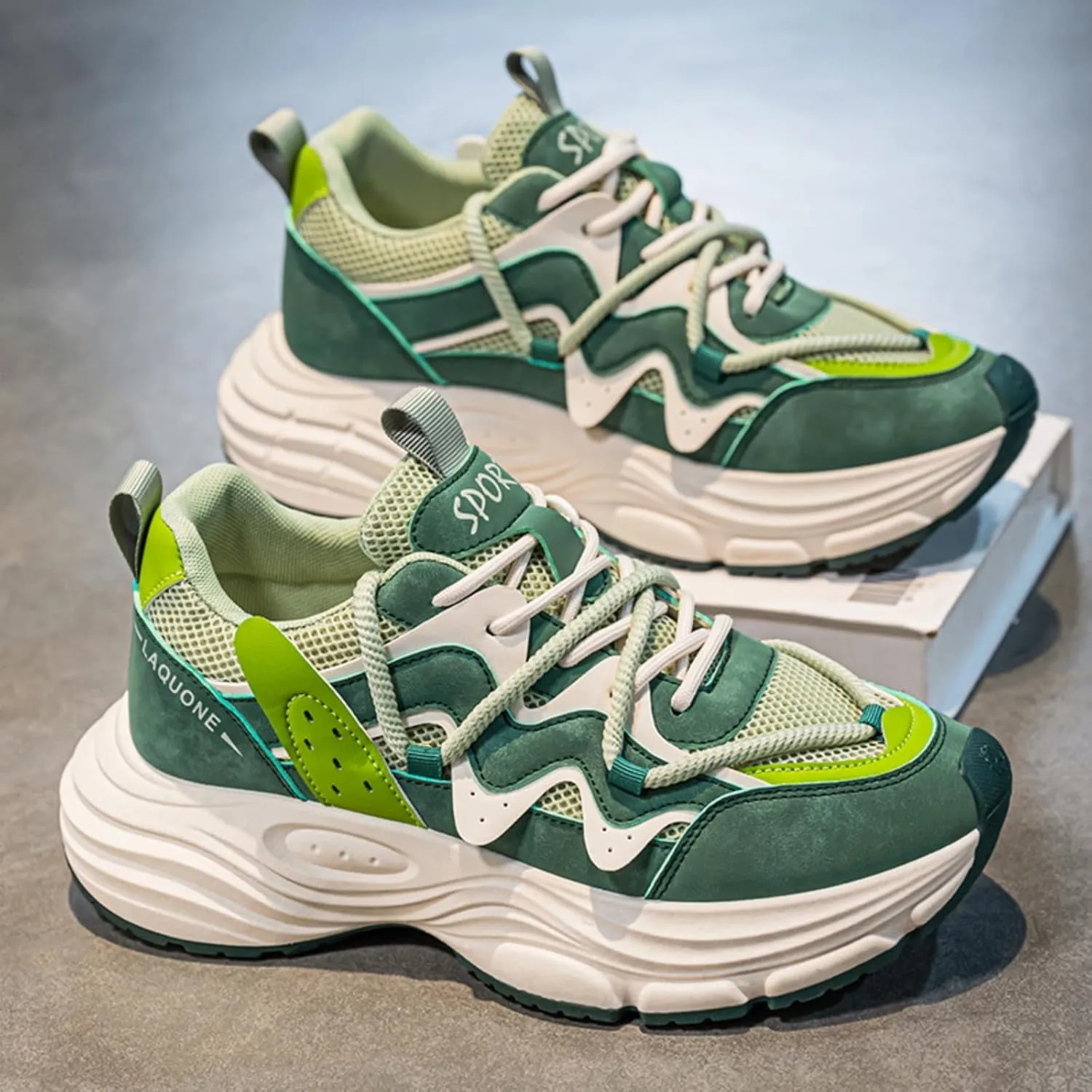 Men's Fashion Lace-Up Chunky Sneakers Lightweight Non Slip Platform Walking Running Driving Casual Sport Shoes