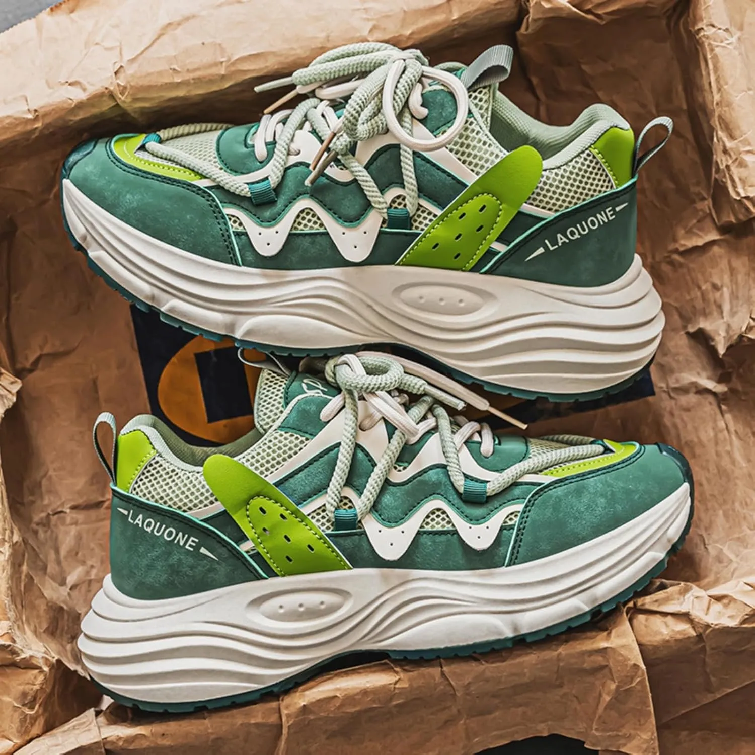 Men's Fashion Lace-Up Chunky Sneakers Lightweight Non Slip Platform Walking Running Driving Casual Sport Shoes