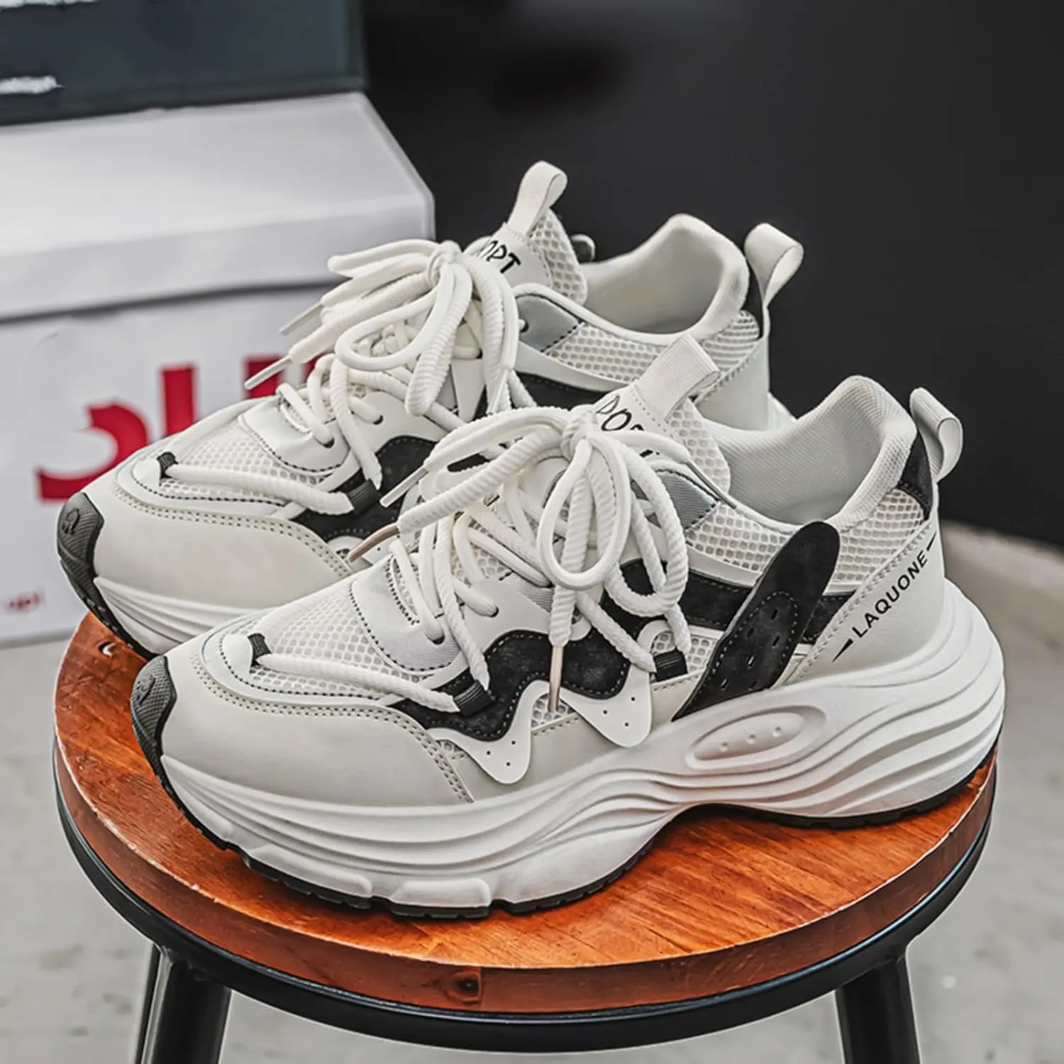 Men's Fashion Lace-Up Chunky Sneakers Lightweight Non Slip Platform Walking Running Driving Casual Sport Shoes