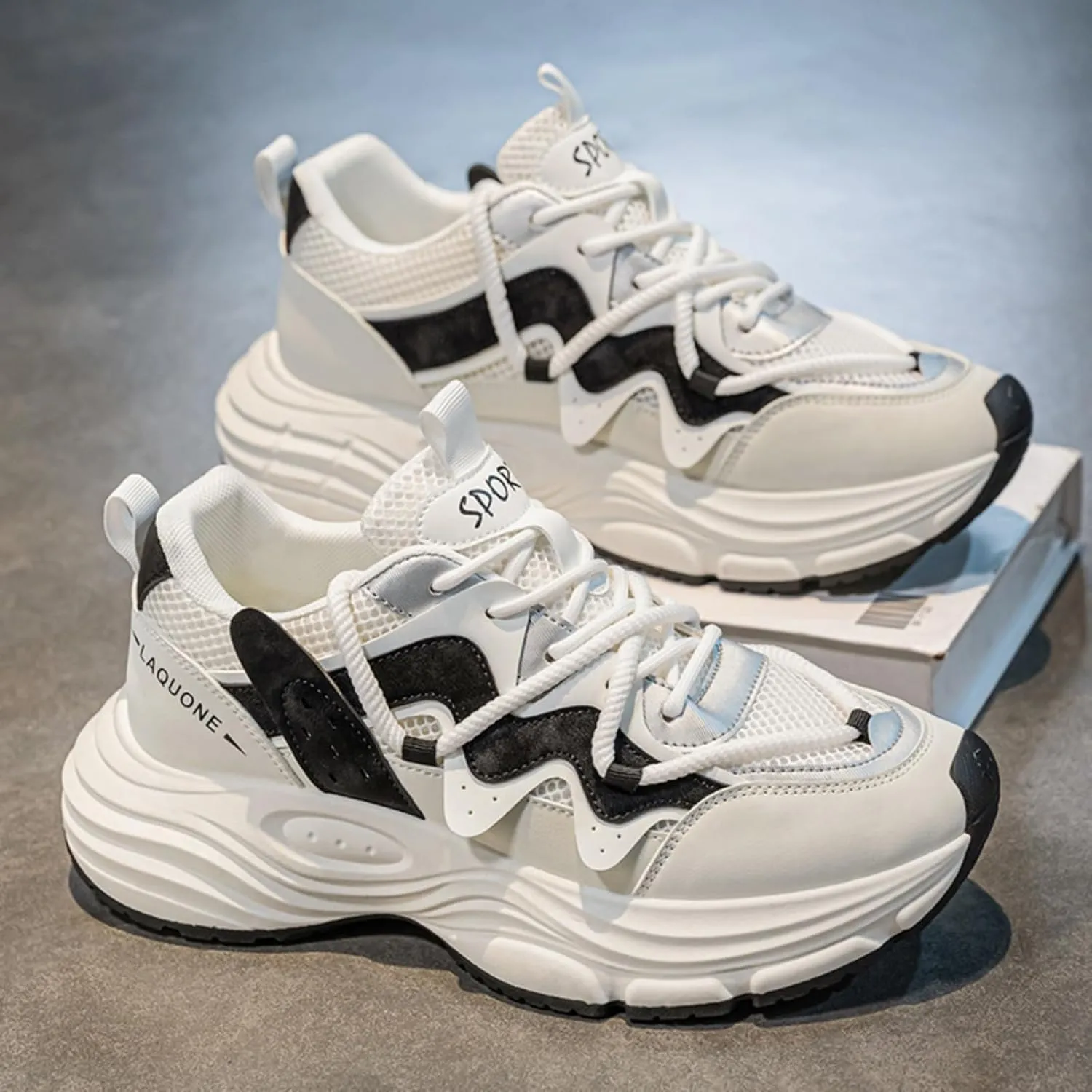 Men's Fashion Lace-Up Chunky Sneakers Lightweight Non Slip Platform Walking Running Driving Casual Sport Shoes